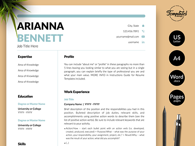 Simple Resume for Word & Pages “Arianna Bennett”
