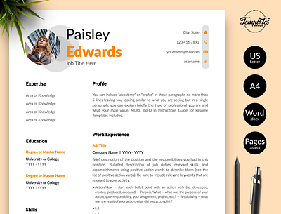 Modern Resume for Word & Pages “Paisley Edwards” 1 page resume design 2 page resume design 3 page resume design basic cv clean cv cover and resume cv template elegant resume elementary resume instant download modern resume professional resume resume for pages resume for word resume template resume template word