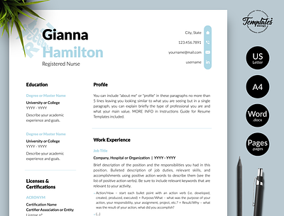 Nurse Resume for Word & Pages “Gianna Hamilton” cv instant download medical cv template medical resume word modern resume nurse cv template nurse graduate nurse resume nurse template word nursing resume word physician assistant professional resume registered nurse resume for word resume template resume template rn resume template word rn resume template