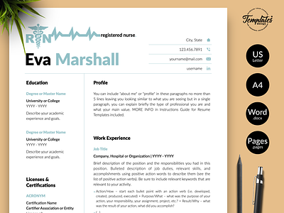 Nurse Resume for Word & Pages “Eva Marshall”