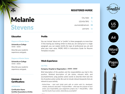 Nurse Resume for Word & Pages “Melanie Stevens”
