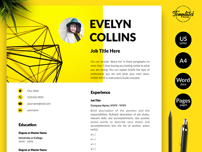 Modern Resume for Word & Pages “Evelyn Collins”