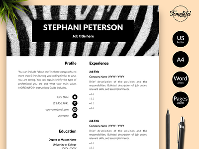 Animal Care Resume for Word & Pages “Stephani Peterson”