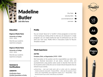 Animal Care Resume for Word & Pages “Madeline Butler”