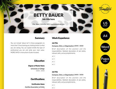 Animal Care Resume for Word & Pages “Betty Bauer” animal care cv animal care resume animal caretakers cv animal caretakers resume cv for animal care cv for pet sitters workers cv for veterinarians cv template one page resume pet care resume pet sitters resume resume for animal care workers resume for pages resume for pet sitters workers resume for word resume template three page resume veterinarian resume veterinary cv veterinary resume