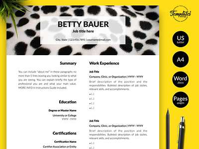 Animal Care Resume for Word & Pages “Betty Bauer”