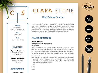 Teacher Resume for Word & Pages “Clara Stone”