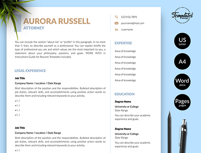 Legal Resume for Word & Pages “Aurora Russell” 1 page resume 2 page resume attorney cv template attorney resume creative resume curriculum vitae cv template lawyer resume legal cv resume legal cv template legal resume modern resume professional resume resume for attorney resume for lawyer resume for word resume template
