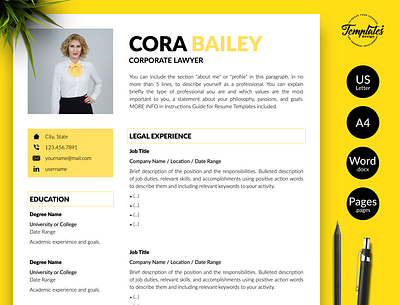Legal Resume for Word & Pages “Cora Bailey” attorney cv template attorney resume corporate lawyer creative resume cv template lawyer cv template lawyer resume legal cv template legal resume modern resume professional resume resume for attorney resume for lawyer resume for word resume template resume with cover resume with photo