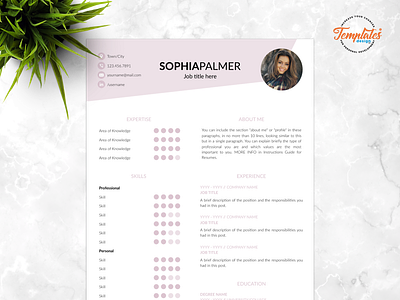 Resume Template For Word And Pages "Sophia Palmer" 1 page cv 2 page cv 3 page cv clean resume cover letter cv template editable cv template for word modern cv professional cv professional resume resume for female resume with picture template for pages