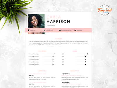 Resume Template For Word And Pages "Carla Harrison" 1 page resume 2 page resume 3 page resume accountant resume accounting resume cv template for word feminine resume hr manager resume modern cv professional resume resume design resume with photo simple resume