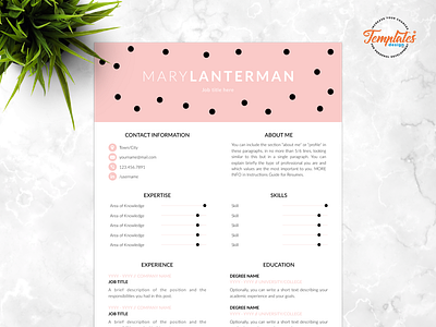 Resume Template For Word And Pages "Mary Lanterman" 1 page cv 2 page cv 3 page cv apple pages resume creative cv template creative resume cv format for pages cv template for word female resume design feminine cv design modern cv template modern resume word resume template