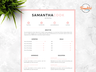 Resume Template For Word And Pages "Samantha Cook" clean resume cv template female resume cv feminine resume modern resume one page resume professional resume resume for pages resume for word resume template simple resume three page resume two page resume