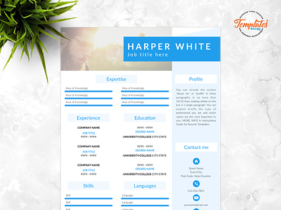 Resume Template For Word And Pages "Harper White" 1 page creative cv 2 page creative cv 3 page creative cv creative resume cv template design illustrator resume modern resume photographer resume professional resume resume apple pages resume for ms word resume for pages resume template