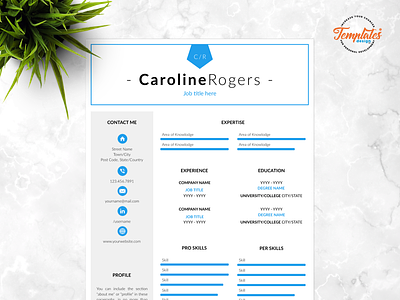 Resume Template For Word And Pages "Caroline Rogers" 1 page cv 2 page cv 3 page cv creative resume word cv creative resume cv design cv template mac cv template pc letter template printable cv professional resume resume modern resume template word