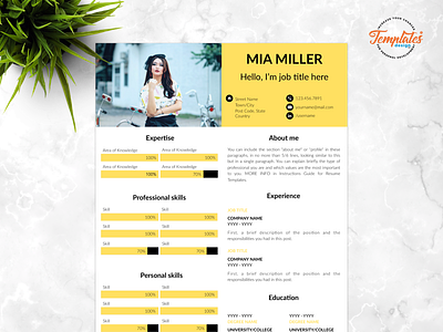 Resume Template For Word And Pages "Mia Miller" 1 page resume 3 page resume actor resume creative resume cv template pages cv template word esthetician resume makeup artist resume modern cv professional resume resume design resume template word resume