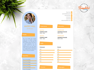 Resume Template For Word And Pages "Avery Hill" basic cv sample cover letter creative cv design creative resume word cv design and cover cv instant download cv pages compatible cv template cv with references cv word compatible feminine cv format references letter resume template word