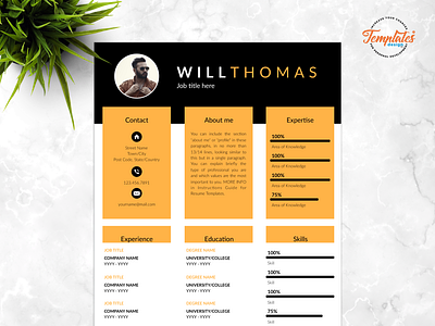 Resume Template For Word And Pages "Will Thomas" creative resume word cv template word cv with cover instant download modern resume one page resume professional cv word professional resume resume design word resume for word resume with photo three page resume two page resume