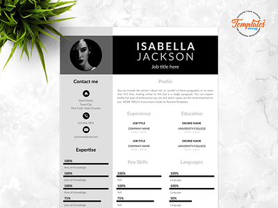 Resume Template For Word And Pages "Isabella Jackson" 1 page resume 2 page resume 3 page resume contemporary cv cv for pages cv for word executive resume management resume manager resume modern cv professional resume resume template resume with picture