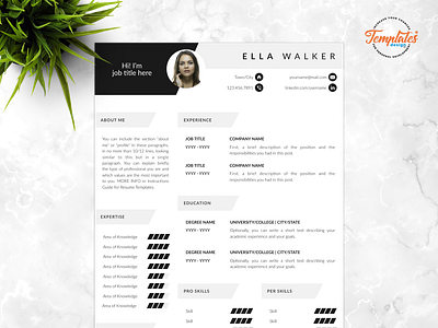 Resume Template For Word And Pages "Ella Walker" best resume etsy best resume template best resume word creative cv photo cv design for pages cv design for word cv with photo modern resume design one page resume resume etsy 2019 resume template 2019 three page resume two page resume