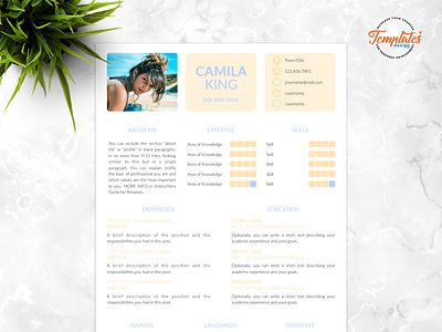 Resume Template For Word And Pages "Camila King" 1 page resume 2 page resume 3 page resume clean resume customer service cv modern resume resume design resume for word resume template resume with picture simple resume social worker resume volunteering resume