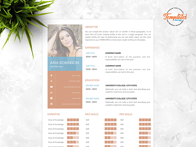Resume Template For Word And Pages "Aria Robinson" 1 page resume 2 page resume 3 page resume combination resume creative resume cv template feminine resume modern cv word professional cv word resume apple pages resume template word resume with photo simple resume