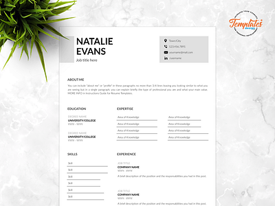 Resume Template For Word And Pages "Natalie Evans" 1 page resume 2 page resume 3 page resume basic resume classic resume clean resume cv template instant download resume for pages resume for word resume template simple resume standard resume