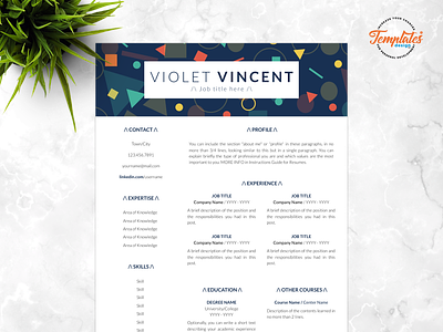 Resume Template For Word And Pages "Violet Vincent" 1 page resume 2 page resume 3 page resume basic cv cv template editable resume geometric resume modern resume professional resume resume design resume template resume word simple cv