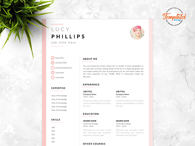 Resume Template For Word And Pages "Lucy Phillips" creative resume cv template female resume feminine resume modern resume one page resume photo resume professional resume resume template resume with photo resume word three page resume two page resume