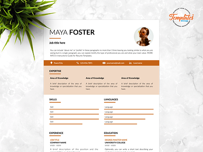 Resume Template For Word And Pages "Maya Foster" 1 page resume 2 page resume 3 page resume cv template elegant resume executive cv word executive resume manager cv word manager resume modern resume professional resume resume template resume with photo
