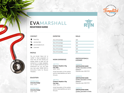 Resume Template For Word And Pages "Eva Marshall" best nurse resume cv template health care manager medical assistant medical cv template medical resume word modern resume nurse cv template nurse graduate nurse template word nursing resume word one page resume physician assistant registered nurse resume template resume template rn rn resume template three page resume