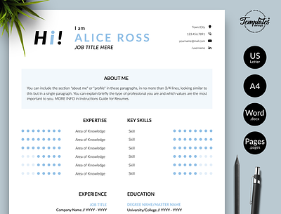 Creative Resume for Word & Pages “Alice Ross” clean resume creative resume curriculum vitae cv template modern resume one page resume professional resume resume cv resume design resume for pages resume for word resume template resume template word resume with cover simple resume three page resume two page resume