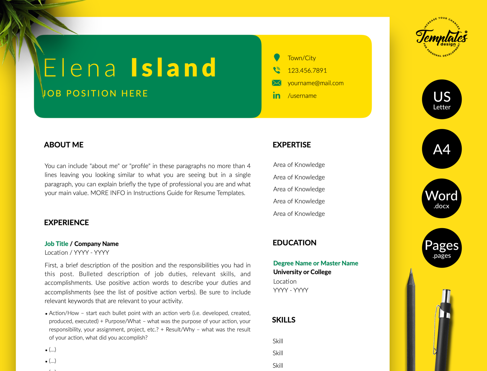 Creative Resume For Word Amp Pages Elena Island By Templates
