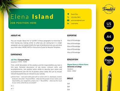 Creative Resume for Word & Pages “Elena Island” creative cv creative resume cv template instant download modern cv modern resume one page resume professional resume resume and cover resume design resume for word resume template resume template word resume word template for resume three page resume two page resume