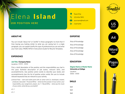 Creative Resume for Word & Pages “Elena Island” creative cv creative resume cv template instant download modern cv modern resume one page resume professional resume resume and cover resume design resume for word resume template resume template word resume word template for resume three page resume two page resume