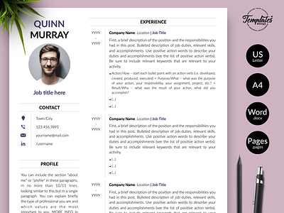 Modern Resume for Word & Pages “Quinn Murray” any job position best cv template best resume template clean resume contemporary cv contemporary resume cv design cv for word cv modern resume editable resume modern cv perfect cv resume clean resume cv resume design resume for pages resume for word resume template resume with cover resume with photo