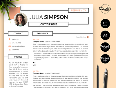 Creative Resume for Word & Pages “Julia Simpson” architect resume creative resume curriculum vitae cv template draughtsman resume engineer resume one page resume professional cv professional resume resume for engineers resume for word resume template resume template word resume with photo technical resume three page resume two page resume