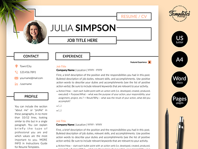 Creative Resume for Word & Pages “Julia Simpson” architect resume creative resume curriculum vitae cv template draughtsman resume engineer resume one page resume professional cv professional resume resume for engineers resume for word resume template resume template word resume with photo technical resume three page resume two page resume