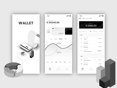 Wallet - Finance Mobile App app black black and white cards ui clean credit card cryptocurrency design digital finance minimal mobile simple ui uidesign uiux ux uxdesign wallet white