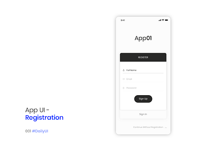 Daily UI#001 - App Registration UI android app clean daily ui dailyui design ios minimal mobile phone registration signup simple sketch ui uidesign uiux ux uxdesign white