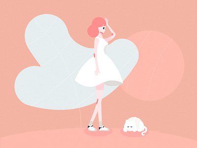 girlgirl cat illustration pink