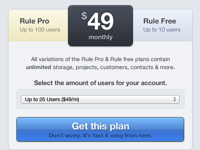 Rule.fm Plans & Pricing button plans pricing