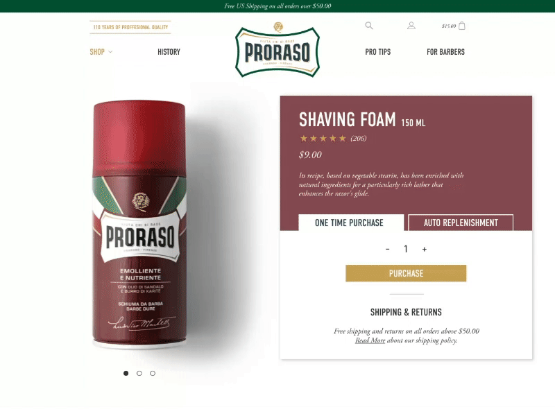 Proraso Product Page ecommerce product shopify shopping ux web design