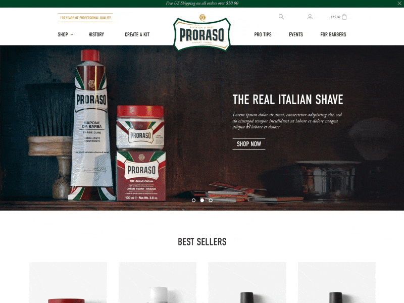 Proraso eCommerce Web Design customize ecommerce ecommerce shop gif homepage shopify shopping ux web design web ux