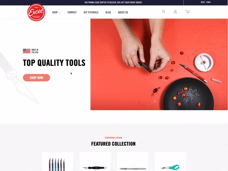 Excel Blades Homepage ecommerce ecommerce design web design