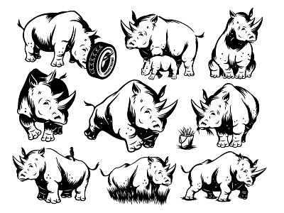 Armstrong Tires Tuffy Mascot Refinement armstrong character illustration mascot poses rhino tires viget