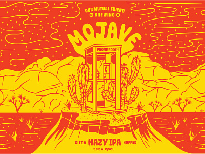 OMF Mojave Phone Booth cactus colorado craft beer denver graphic design hazy ipa illustration joshua tree mojave desert our mutual friend phone booth red spotted toad typography