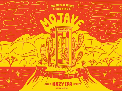 OMF Mojave Phone Booth cactus colorado craft beer denver graphic design hazy ipa illustration joshua tree mojave desert our mutual friend phone booth red spotted toad typography