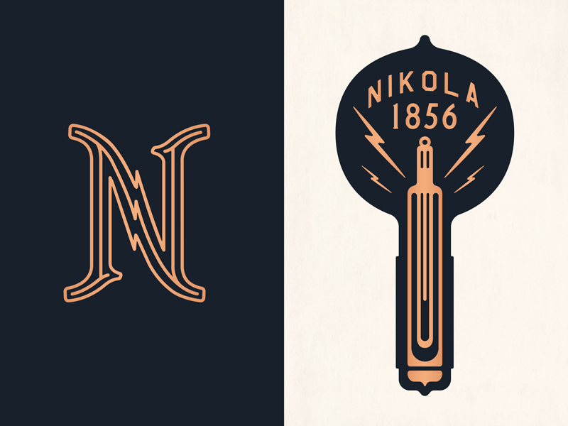 Nikola monogram n lettering illustration electric identity bulb nikola