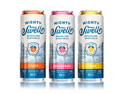 Mighty Swell Cocktails austin beverage cocktail fruit illustration mighty swell packaging script sparkling waves
